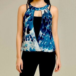 Vintage Charlotte Russe Women’s Watercolor Dressy Top in Blue/Black/White, Small